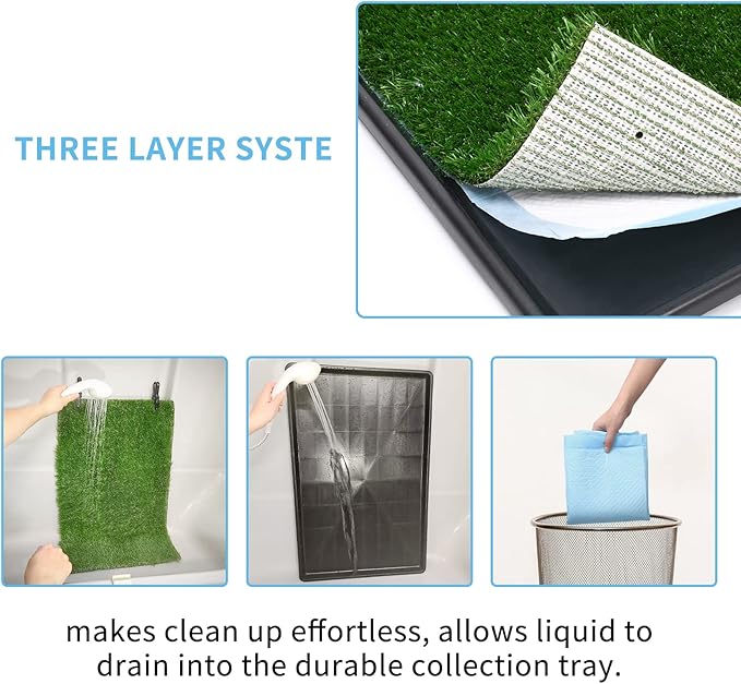 Dog Grass pad with Tray,45”x 29” Indoor Dog Potty with 2 Packs Replacement Artificial Fake Grass-5 Packs Disposable Puppy Pads,for Puppy Training Apartment,Outdoor Use