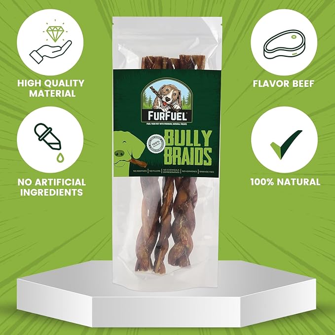 Braided Bully Sticks Variety Pack for Dogs - Suitable for Small, Medium, and Large Breeds – 6 Pack of 12-Inch Dog Bully Sticks - Low Odor, All-Natural Chew (12 Inch, 6 Count)