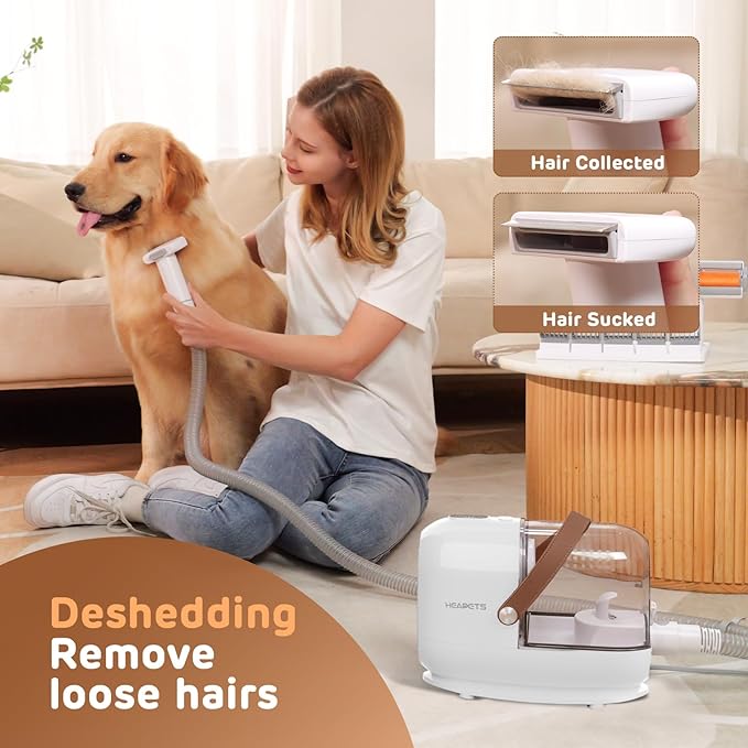 Dog Grooming Vacuum Kit, 3L Pet Grooming Vacuum with 7 Pet Grooming Tools, Dog Vacuum for Shedding Grooming at Home with Low Noise Electric Clipper and Brush, White