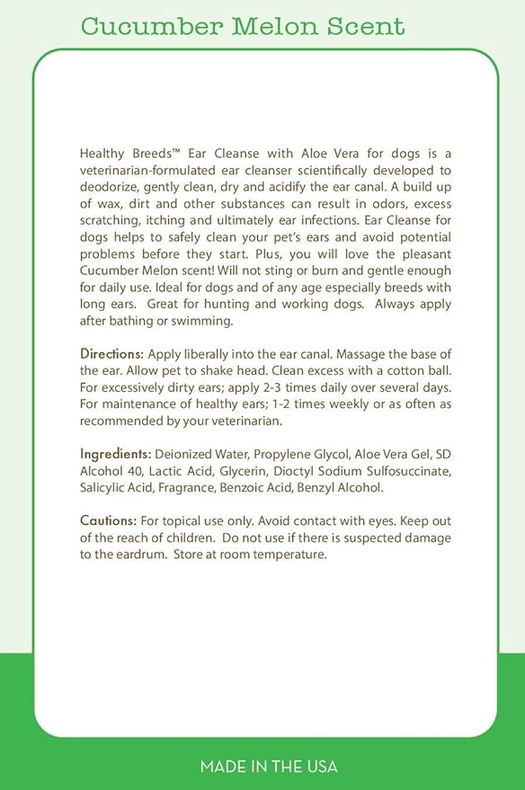 Healthy Breeds English Toy Spaniel Ear Cleanse with Aloe Vera Cucumber Melon 8 oz