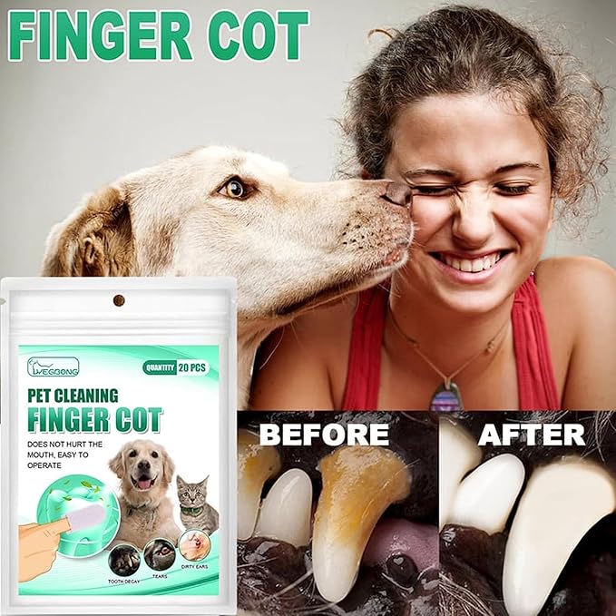 20Pcs White Teeth Cleaning Finger Wipes,Dog Eye WipesCleaning Wipes for Pet Teeth and Dog Tooth Brushing for Cleaning Teeth Ears and Eyes Suitable for Dogs and Cats Dirt and Discharge Pet Supplies