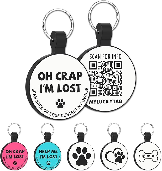 MYLUCKYTAG Silent Silicone QR Code Pet ID Tags Dog Tags - Pet Online Profile - Scan QR Receive Instant Pet Location Alert Email