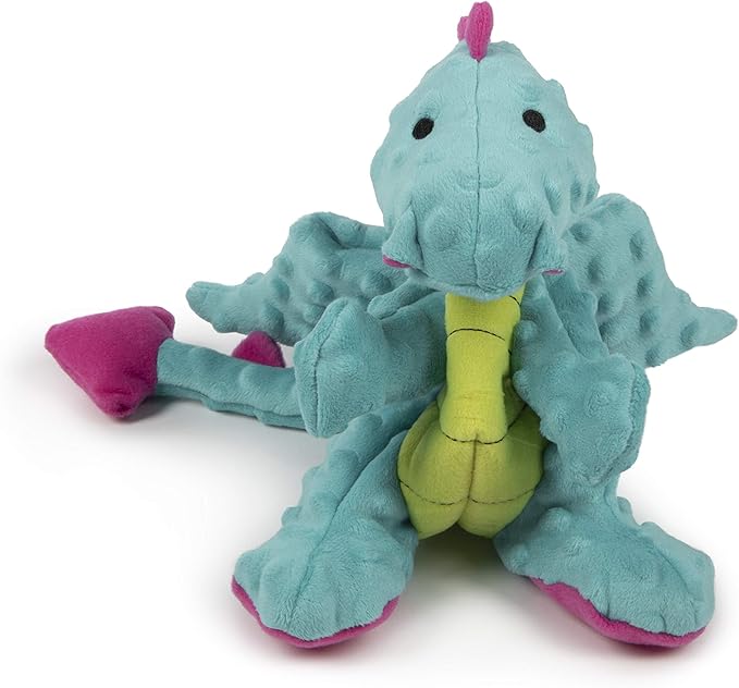 goDog Bubble Plush Dragons Squeaky Dog Toy, Chew Guard Technology - Turquoise, Large