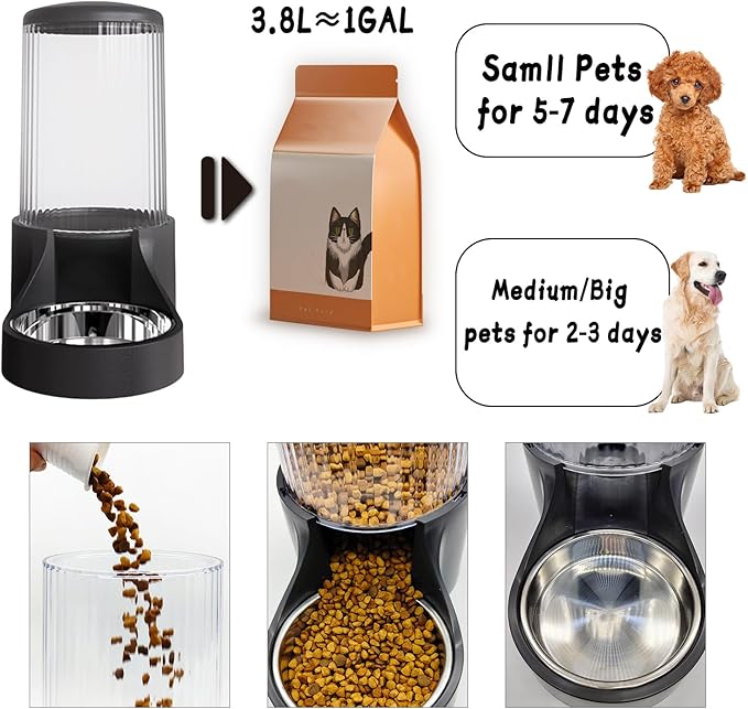 Hamiledyi Automatic Dogs Feeder and Water Dispenser Cats Gravity Food Feeder and Waterer Set Self Feeding station with Food Bowl for Pets Puppy Kitten Rabbit Large Capacity(3.8L)
