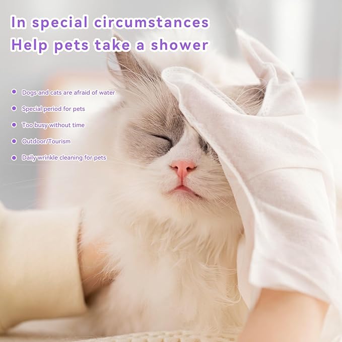 Cleaning Pet Bath Wipes for Dog/Cat,Dogs Grooming Gloves Wipes,Nourishing Fur Wipes for Cats,Traveling/Daily Care,Deodorizing Wipes for Puppies/Kittens,Unscented-Rinse Free,10PCS