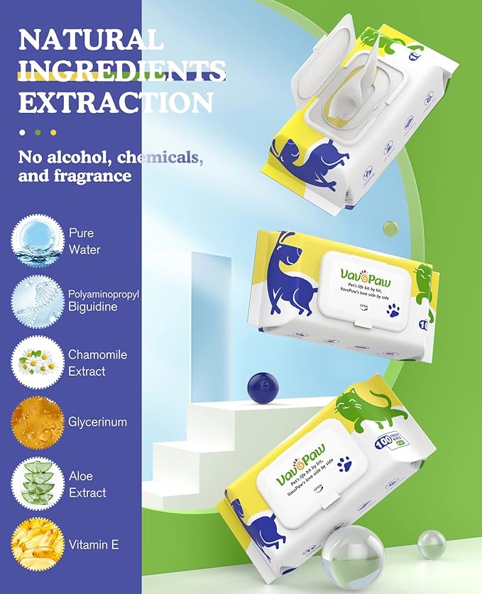 Dog Wipes for Paws and Butt, Pet Wipes for Dog Cat, Unscented Hypoallergenic Thick Dog Grooming Wipes for Cleaning Deodorizing, Puppy Wipes for Face Eye Ears Body Bath, 1Pack/100 Count