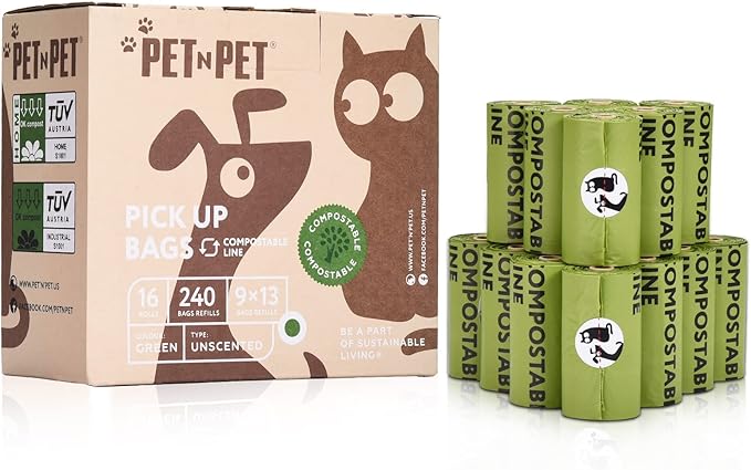 Pet N Pet Poop Bags For Dogs, 240 Counts Plant Based Dog Poop Bags Rolls, Dog Bags For Poop, Thick Dog Poop Bag Rolls, Doggy Poop Bags, 100% Leak-proof Easy to Use Pet Poop Bags