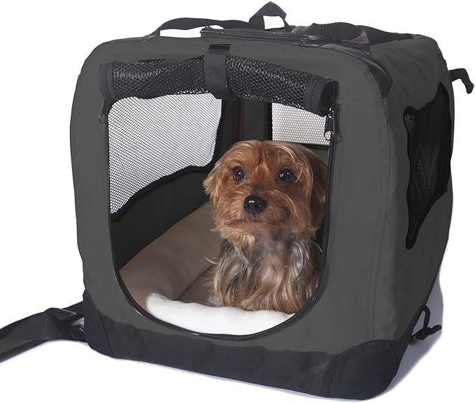 2PET Foldable Dog Crate - Soft, Easy to Fold & Carry Dog Crate for Indoor & Outdoor Use - Comfy Dog Home & Dog Travel Crate - Strong Steel Frame, Washable Fabric Cover - Medium, Grizzle Grey
