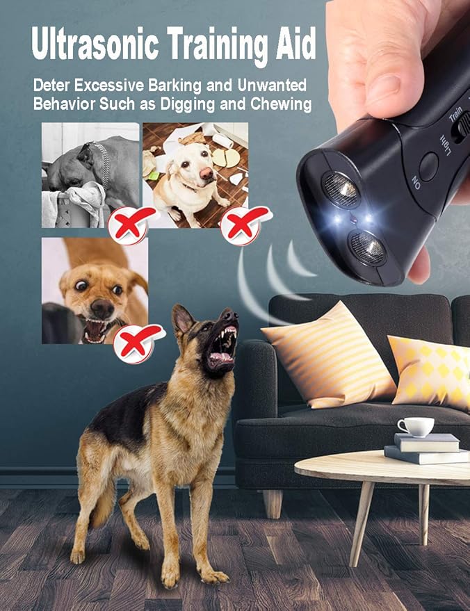 Dog Bark Deterrent,Handheld Dog Trainer and Bark Control Device with Led Light and Wrist Strap,Dog Training Tool for Safe Use Indoor Outdoor