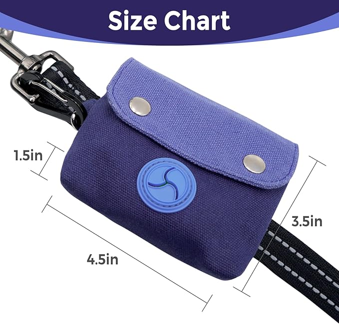 Dog Poop Bag Holder, Portable Dog Poop Bag Dispenser with 1 Metal Clip, Blue Button Canvas Poop Pag Polders for Leashes
