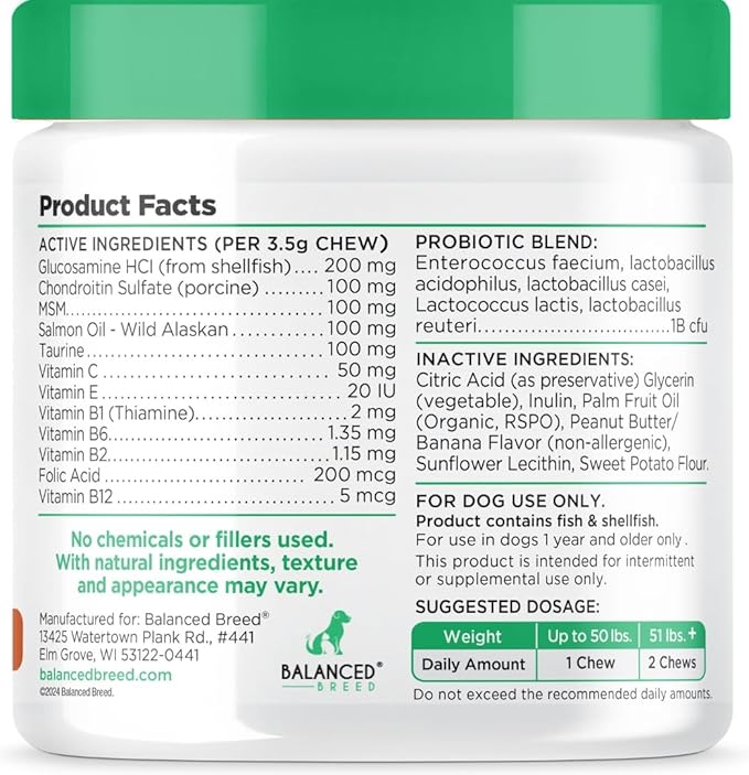 Balanced Breed All-in-1 Dog Multivitamin Supplement Made In USA NonGMO Vet-Pharmacist Approved Glucosamine Dogs Joint Support Dog Probiotic Dog Vitamins Supplements Salmon Oil Dogs Skin Coat Allergies