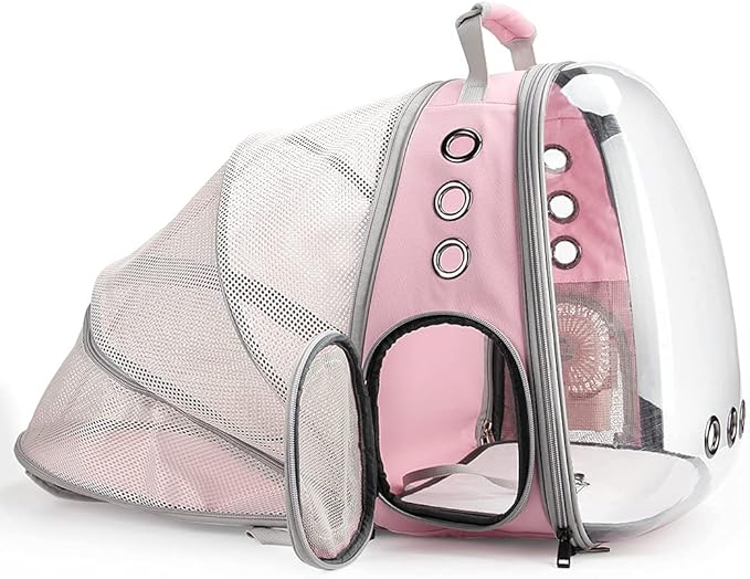 LOLLIMEOW Pet Carrier Backpack, Bubble Backpack Carrier, Cats and Puppies,Airline-Approved, Designed for Travel, Hiking, Walking & Outdoor Use (Back Expandable-Pink)