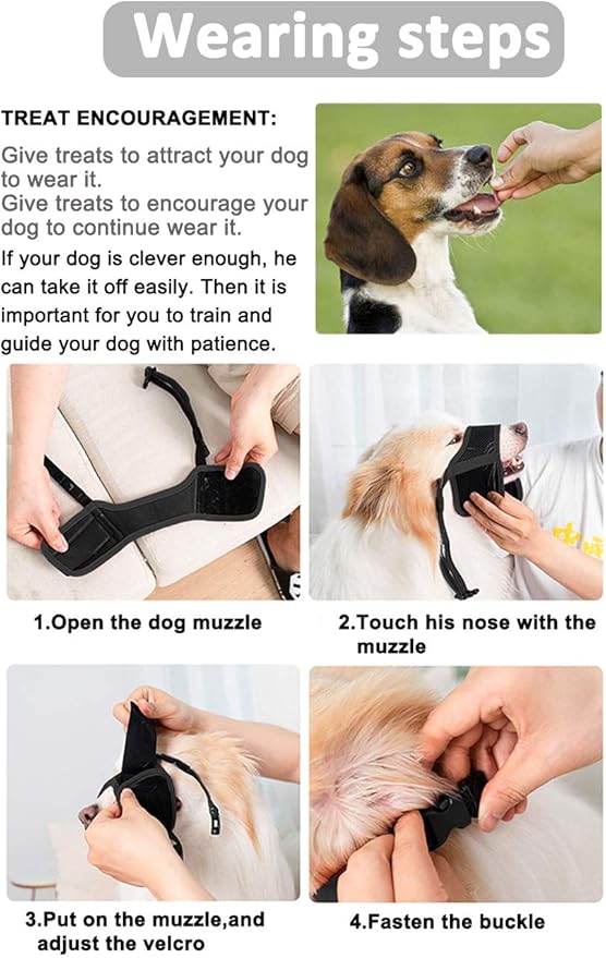 LUCKYPAW Dog Muzzle Anti Biting Barking and Chewing with Comfortable Mesh Soft Fabric and Adjustable Strap, Suitable for Small, Medium and Large Dogs(Black,XXL)