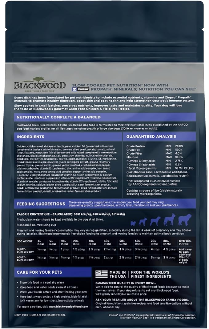 Blackwood Grain Free All Life Stages Chicken & Field Pea Recipe, 4.5 lb. bag