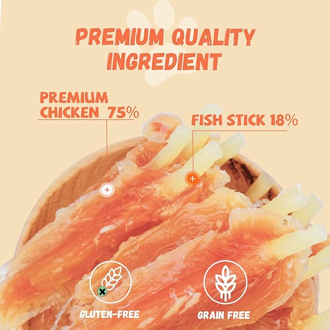 Chicken Wrapped Cod Sticks Dog Treats,Healthy Rawhide-free High Protein Chicken Tender Dog Jerky Soft Chews Training Reward for Small Medium Large Dogs 9-10 Counts