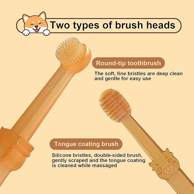 Dog Toothbrush: Pet Silicone Toothbrush Cat Tooth Brushing Kit with Storage Cup, 360° Doggie Kitten Toothbrush Tongue Cleaning Brush, Dental Care for Small Pets