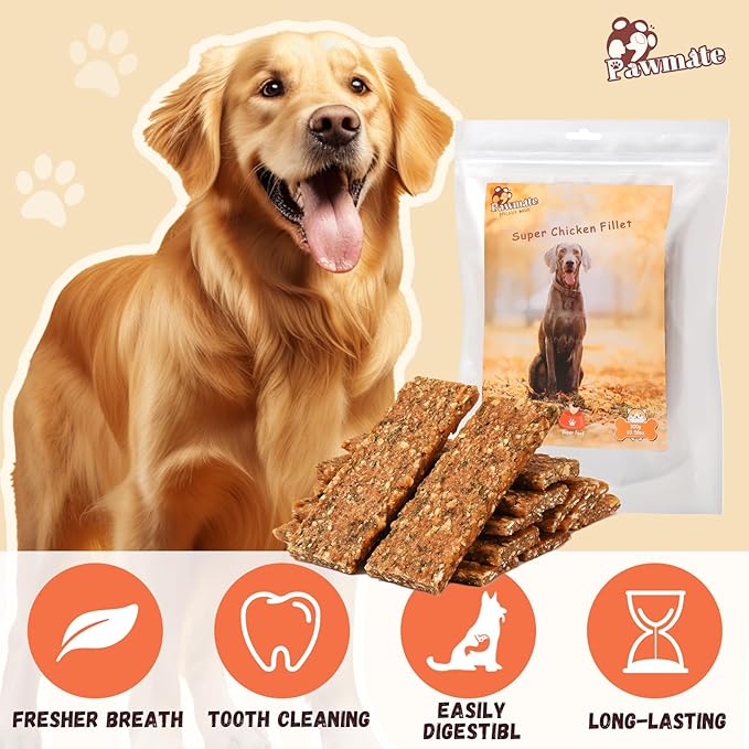 Dog Jerky Chicken & Apple Treats, Natural Dog Recipe with Oats, Healthy Chicken Jerky with Taurine, Dog Chew Treats High Protein 10.58oz