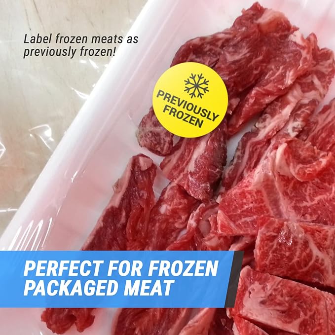 300 Labels, 1 Roll - Previously Frozen Label Stickers - 1.5 inch Round Previously Frozen Food Labels for Deli Groceries Frozen Meat Market Restaurant Frozen Meal Packing Labels - Yellow