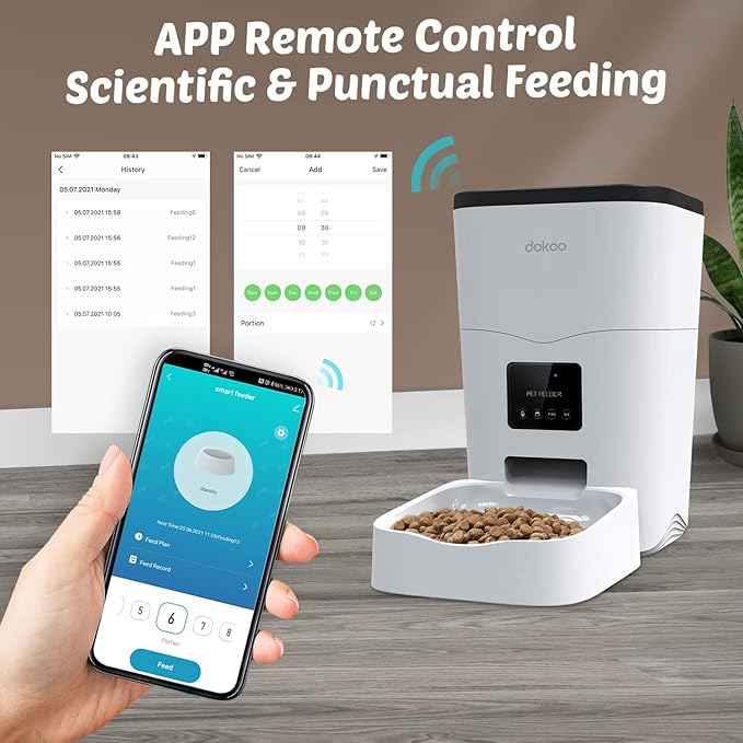 Automatic Cat Feeders, App Control Smart Pet Food Dispenser with Portion Control&Timer Setting, Auto Dog Feeder 1-10 Meals, Voice Record, Small & Medium Pets,2.4G Wi-Fi ONLY, 3L/13cup (White)