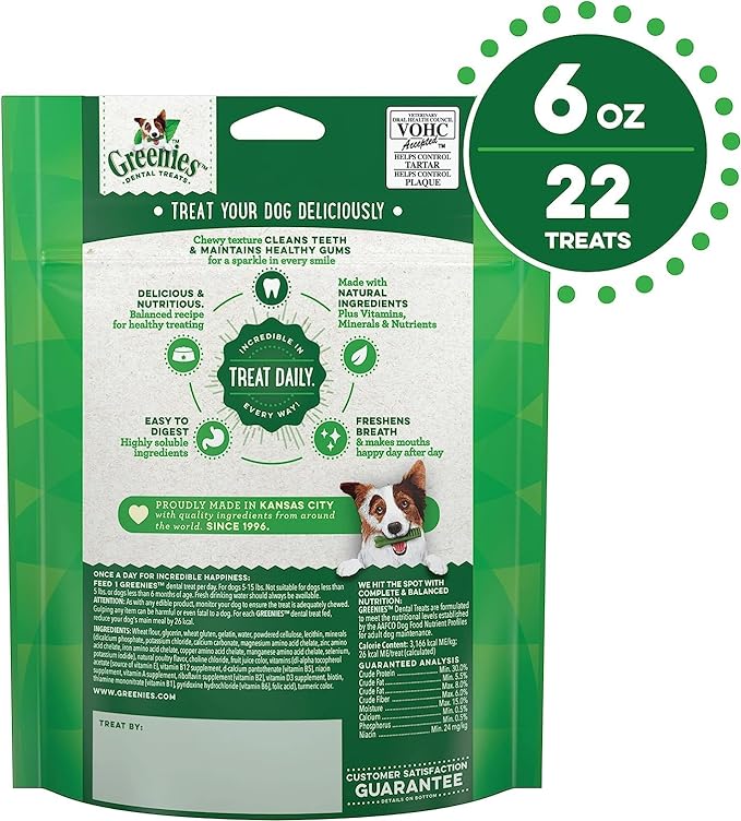Dog Dental Treats for 5 to 15 lb Dogs to Fight Plaque (22-Count, Pack of 12) (12 Items)