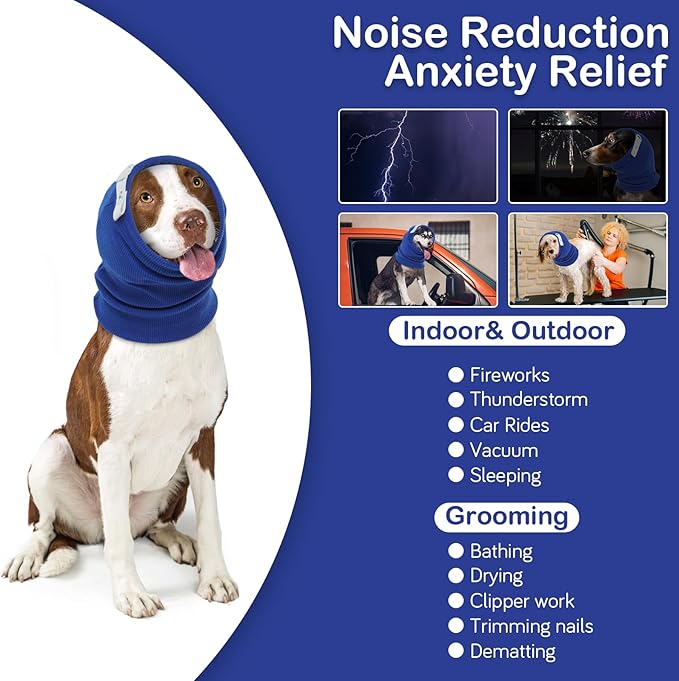 Nanaki Upgraded Dog Calming Hoodie Anxiety Relief, No Shake Ear Wraps for Dog, Soft Dog Hematoma Ear Wrap Anti-slip Dog Head Muffs Ear ProtectIon Dog Head Cover Grooming Force Drying Fireworks Thunder