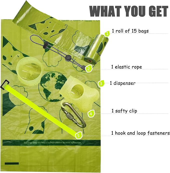 Bag Dispenser Dog Poop Bags Holder Dog Waste Bags Dispenser with Leak-Proof Green Poop Bags for Leash On The Go for Walking Dogs Outdoor (random color, 1 Holder 15 Bags)