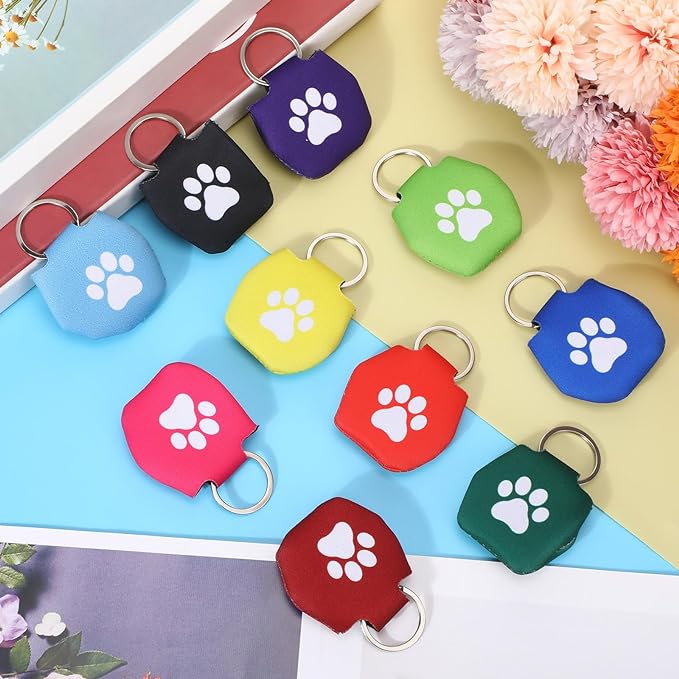 20 Pcs Dog Tag Silencer with Rings Portable Quiet Dog Tag Holder Soundless Dog Tag Cover Dog ID Tags Dog Tag Bag Protector for Dogs Cats Pets, White Paw Style