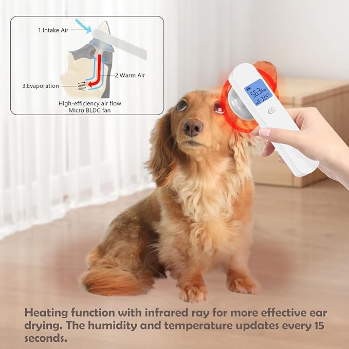 Pet Ear Dryer Quick & Gentle Drying for Dogs and Cats - Portable, Battery-Operated, with Soothing Warm Air Flow - Perfect Grooming Tool After Baths
