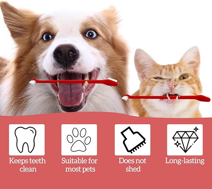 100Pcs Dog Toothbrush Dual Headed Puppy Tooth Brushing Kit Long Handle Soft Grooming Pet Dental Brushes Convenient Double Sided for Pets Cat Puppy Teeth Brush Cleaning Oral Care Supplies -Red