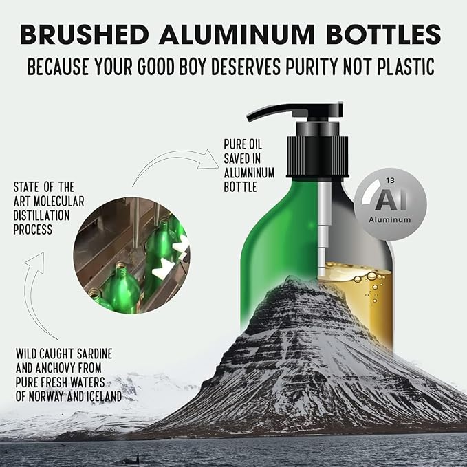 Wild Alaskan Salmon Oil for Dogs and Cats by Iceland Pure | 1,043 mg of Omega-3 per Teaspoon | Salmon Oil & Pollock Blend | BPA-Free Brushed Aluminum Epoxy Coated Bottle with Pump - 8.75 oz
