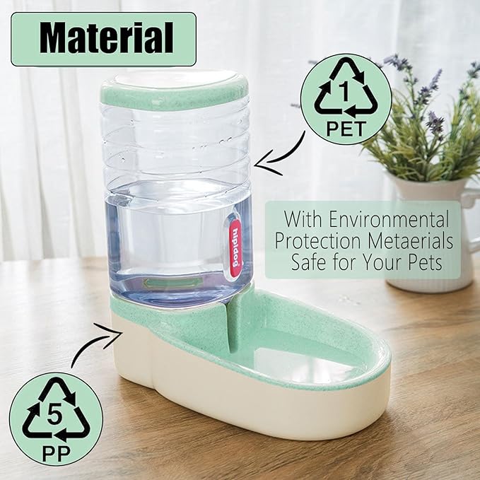 kathson Gravity Dog Water Dispenser Automatic Cat Drinking Water Station 1 Gallon Large Capacity Puppy Water Bowl for Small and Medium Dogs Cats Green