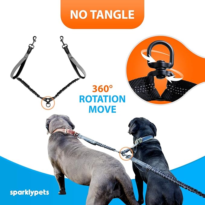 SparklyPets Hands Free Dog Leash for Medium and Large Dogs – Professional Harness with Reflective Stitches for Training, Walking, Jogging and Running Your Pet (Gray, for 2 Dogs Only Coupler)