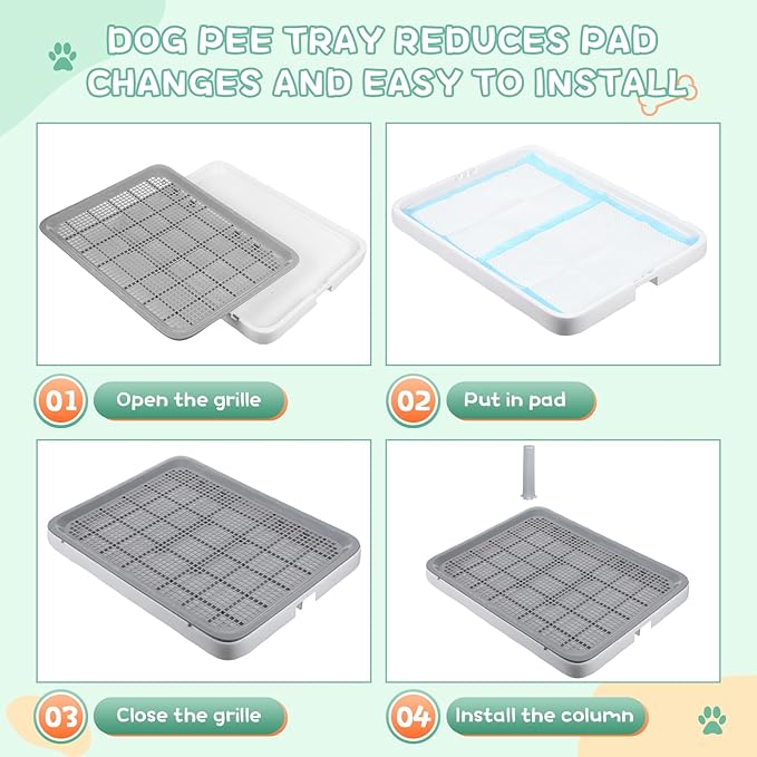 2 Pack Puppy Pee Pad Holder Easy Clean Dog Potty Tray with Diversion Column Nonslip Heighten Dog Litter Box Corner Floor Protection Portable for Small Medium Dog Indoor, White(25x19x2 Inch)