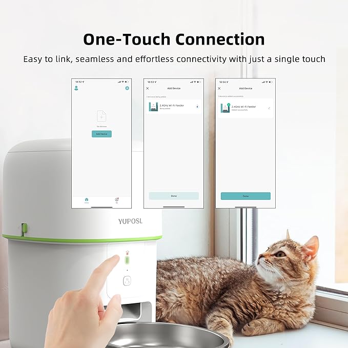 Automatic Cat Feeder WiFi - Easy to Clean 2L/4L WiFi Automatic Cat Feeder for Remote Feeding, Cat Food Dispenser with Lock Feature and Suitable Portion Size, Only 2.4GHz