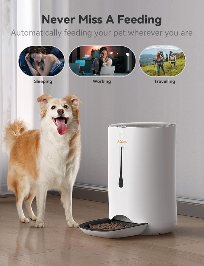 WOPET 7L Automatic Dog Feeder, Automatic Pet Feeder for Cats and Dogs, Cat Food Dispenser with Protion Control, Programmable Timer for up to 5 Meals Per Day