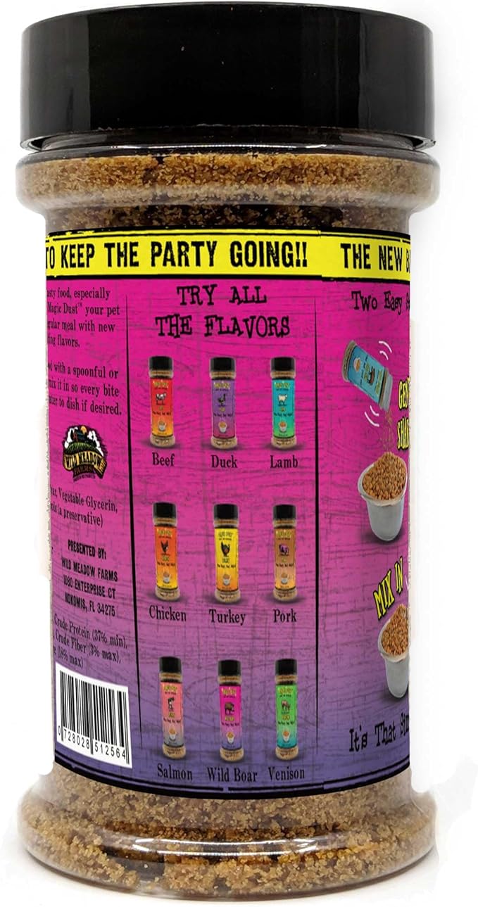 Wild Meadow Farms - Magic Dust Wild Boar Jerky Topper, Single Protein Pet Food Topper for Dogs & Cats, Enhance Flavor & Elevate Mealtime Excitement for Picky Eaters, Made in USA - 8 Ounce Bottle