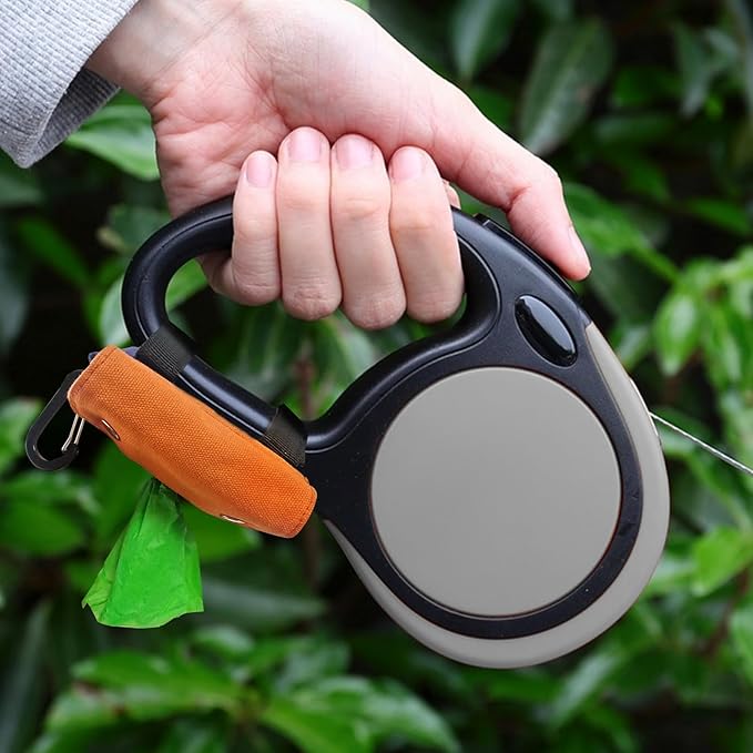 Dog Poop Bag Holder, Portable Dog Poop Bag Dispenser with 1 Metal Clip, Orange Button Canvas Poop Pag Polders for Leashes