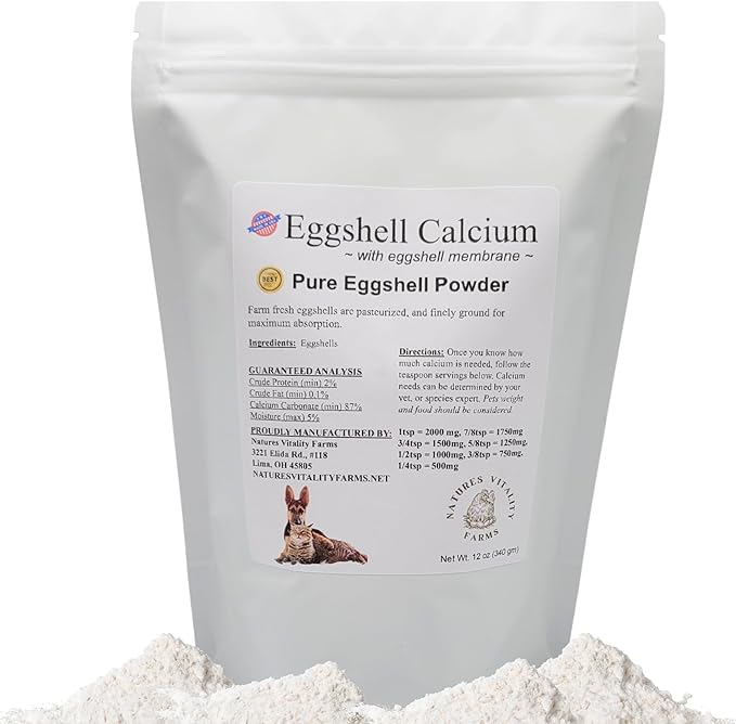12 oz Pure U.S.A. Eggshell Powder for Dogs/Cats, Calcium Supplement with Membrane, Finely Ground Egg Shells