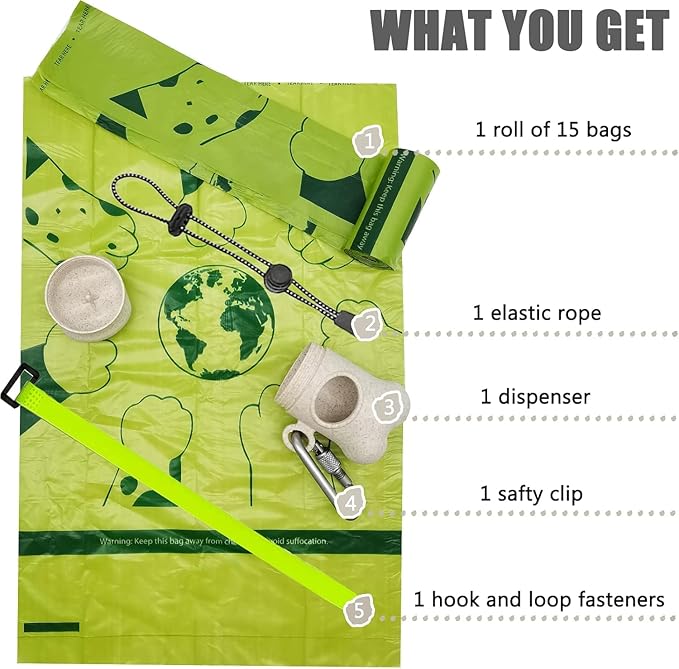 Bag Dispenser Dog Poop Bags Holder Dog Waste Bags Dispenser with Leak-Proof Green Poop Bags for Leash On The Go for Walking Dogs Outdoor (1 Holder 135 Bags, Wheat)