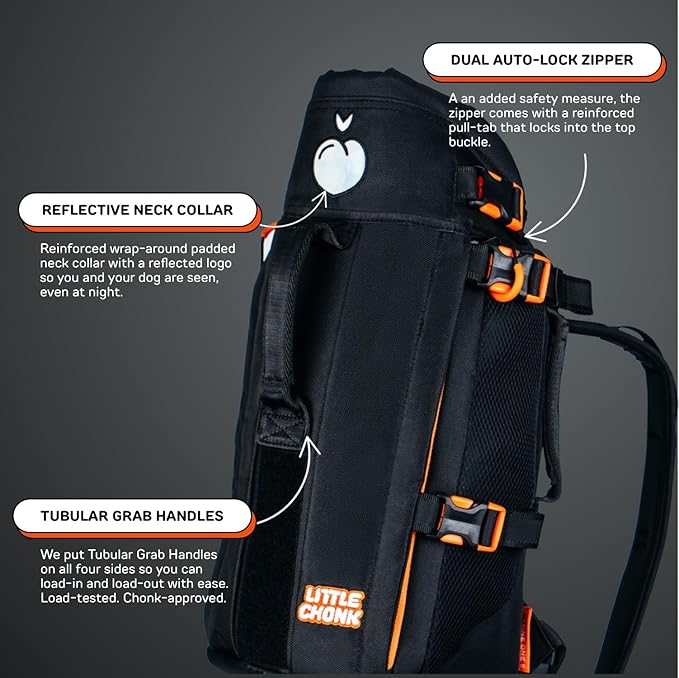 The Maxine One Dog Backpack Carrier by LITTLE CHONK | Adjustable Front Facing Bag for Travel or Hiking | Made for Pets Up to 35 lbs | Small, Bark After Dark Black