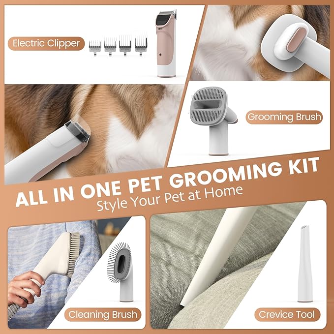 Dog Grooming Vacuum – Dog Hair Vacuum for Shedding Grooming, Pet Vacuum Grooming Kit with 11000Pa Suction Power – includes 4 Grooming Tools for Dogs and Cats – Perfect for Pet Grooming, PG50.