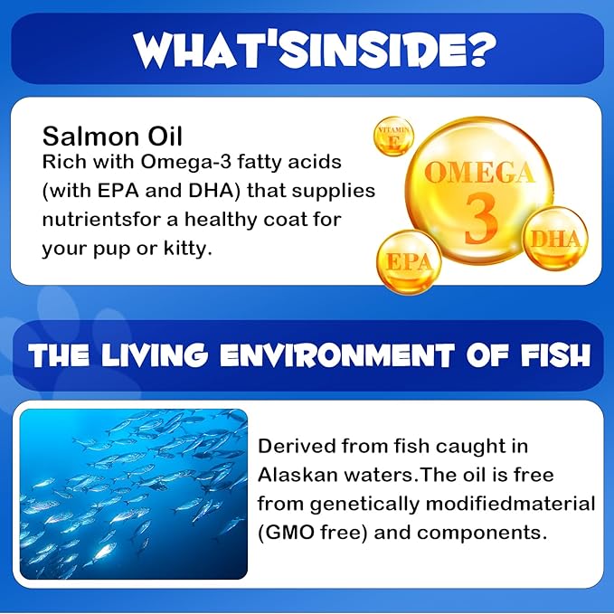 Salmon Oil for Dogs, Fish Oil for Dogs, Relieves Scratching & Joint Function, Supports Healthy Dog Skin and Coat Supplement, Contains Omega-3, EPA&DHA,Wild Alaskan Salmon Oil for Dogs Skin and Coat