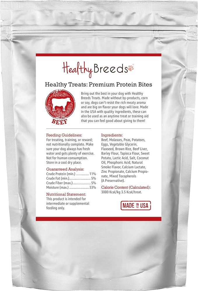 Healthy Breeds English Toy Spaniel Healthy Treats Premium Protein Bites - Low Fat Dog Treats - Beef is The 1st Ingredient - 10 oz