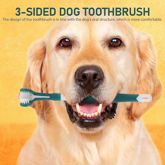 POPETPOP 5pcs 3-Sided Dog Toothbrush Cat Teeth Cleaning Brush Handle Toothbrushes Dental Care for Pets Puppy Kitten