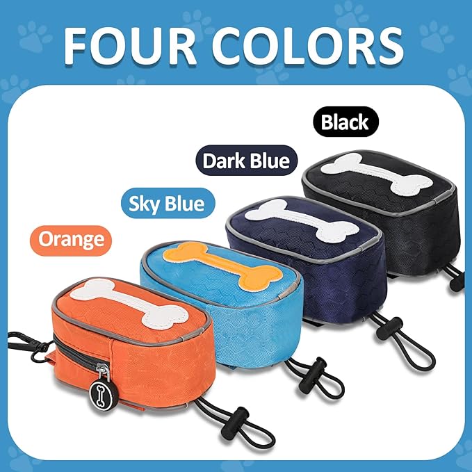 Hands Free Dog Poop Bag Holder for Leash with Big Opening, Dog Poop Bag Holder, Zippered Pouch with Carabiner Hook Waterproof Dog Poop Bag Holder(1 Doggy Bag) (Sky Blue)