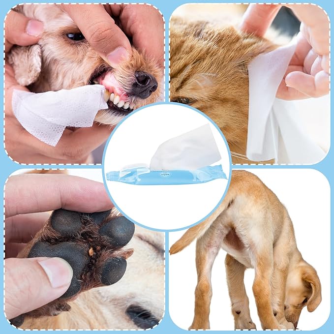 25 Pack 250 Count Dog Wipes for Paws and Butt, Unscented Portable Pet Wipes Soft Dog Grooming Wipes for Puppy Cats Ear, Skin, Eye, Face and Body Skin Cleaning Deodorizing, Outdoor Travel Use