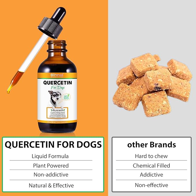 Quercetin for Dogs, Dog Quercetin with Vitamin C Supports Dogs Allergy Relief, Support Balanced Immune System, Pet Supplement Quercetin for Dog Allergies, Bacon Flavor - 1 Pack 60ml / 2.02oz