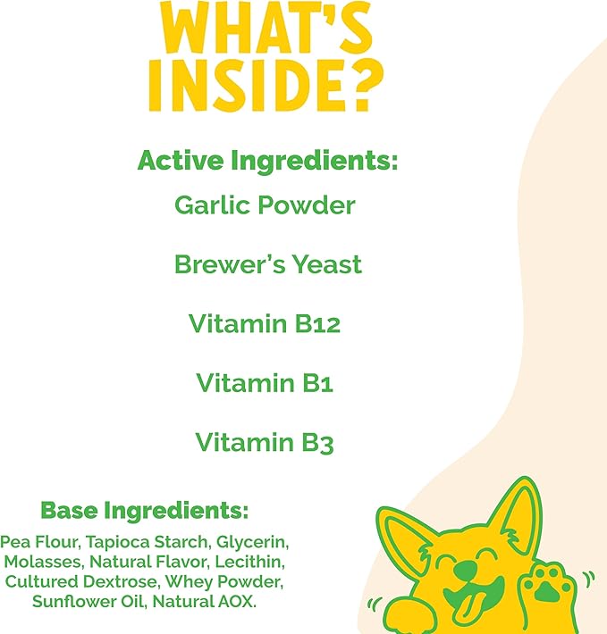 LuckyTail’s Natural Flea and Tick Prevention for Dogs - Brewers Dried Yeast with Garlic for Dogs - Vitamin B Supplements for Dogs - Made in The USA - Aprox. 180 Soft Chews