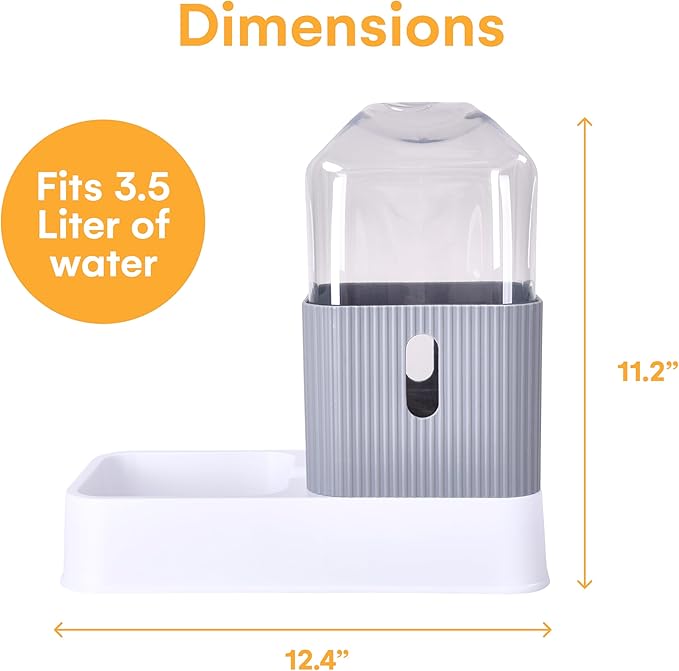 Noa Store Automatic Pet Water & Food Dispensers - Easy to Clean Feeding Bowls for Dogs & Cats - Convenient and Time-Saving Pet Station for Busy Owners - 12'H×6.3'L×11'W 3.5L Each - Grey