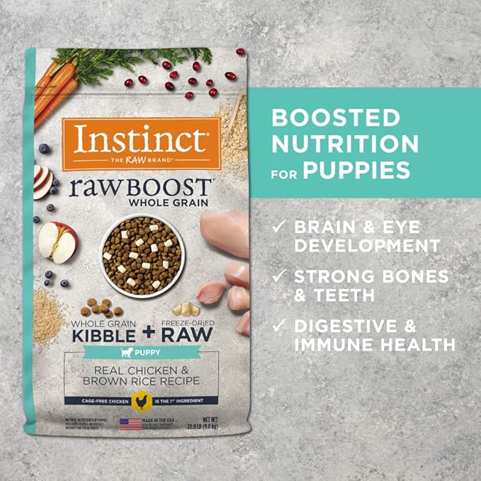 Instinct Raw Boost Whole Grain Dry Dog Food, Natural Puppy Recipe Kibble with Omegas + Freeze Dried Raw Dog Food, 20 lb. Bag